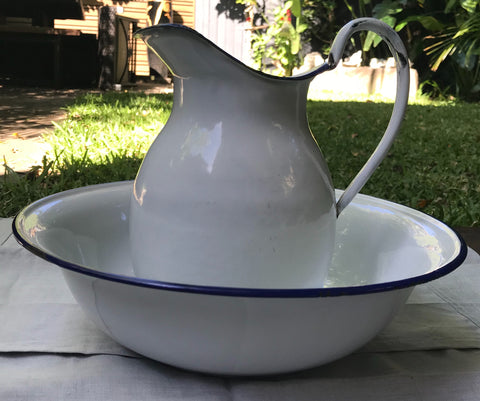 Vintage Enamel Jug and Bowl