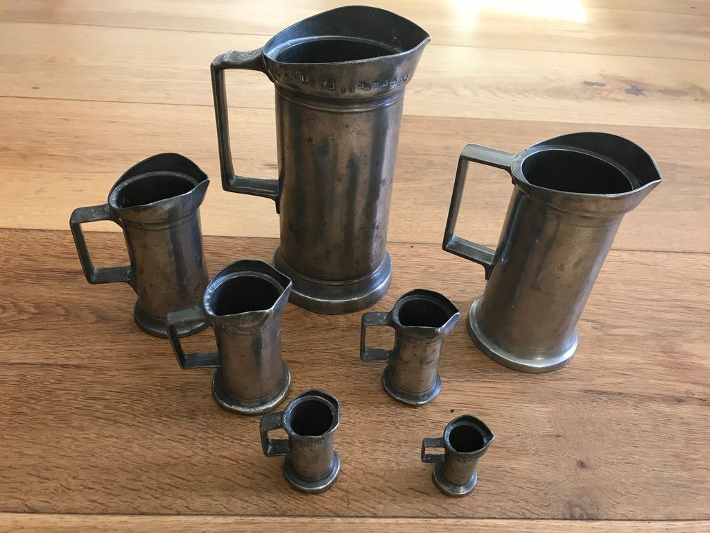 Antique French Pewter Measuring Jugs